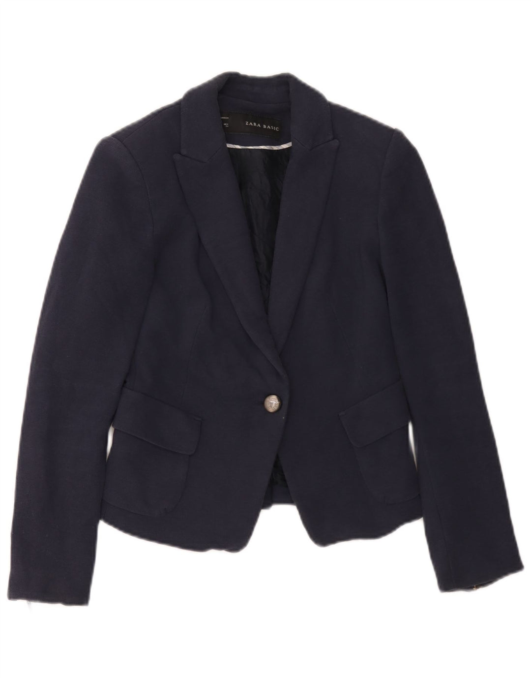 Zara Womens 1 Button Blazer Jacket UK 6 XS Bleu Marine Coton