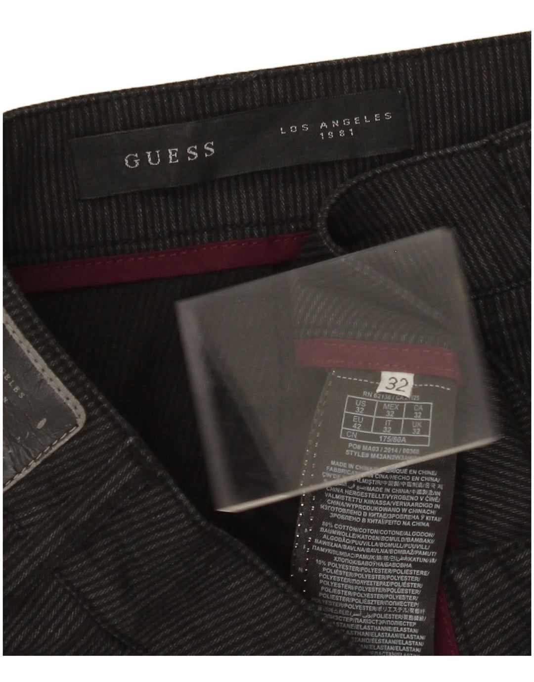 GUESS Pantalon décontracté droit pour homme W32 L30 Coton à fines rayures noires