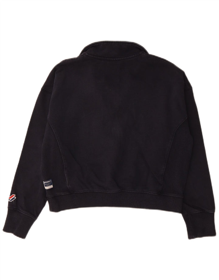 Superdry Sweat-shirt court à col zippé pour femme UK 12 Bleu marine moyen
