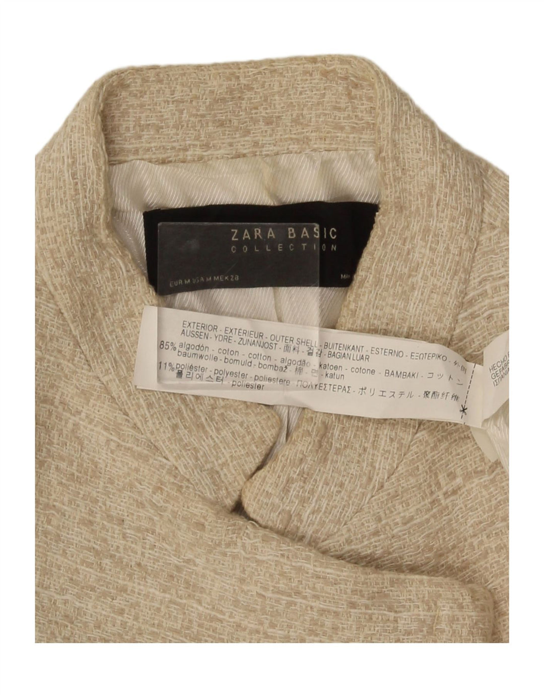 Zara Veste Blazer Ouverte Femme UK 12 Coton Chiné Beige Moyen