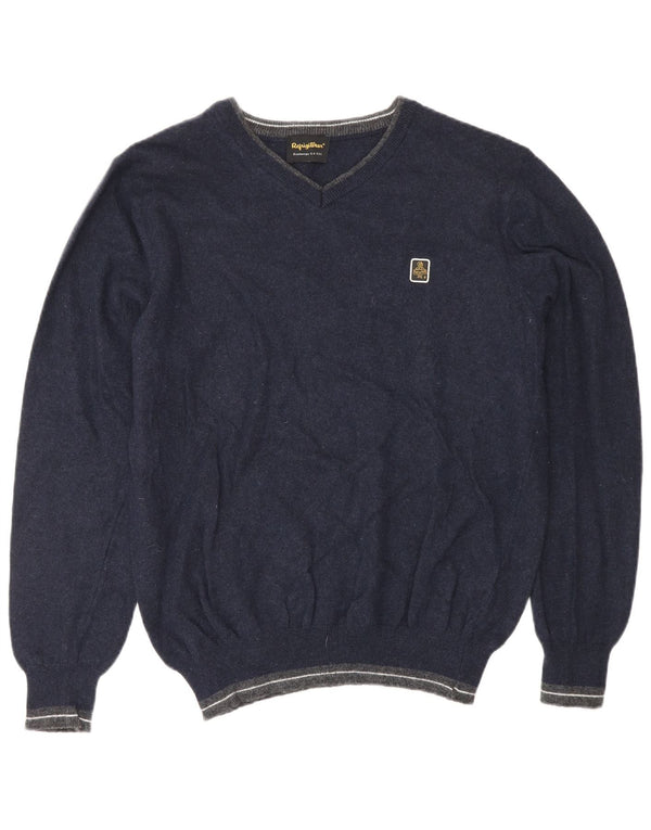 REFRIGIWEAR Pull col V pour femme UK 16 Large Bleu marine Laine