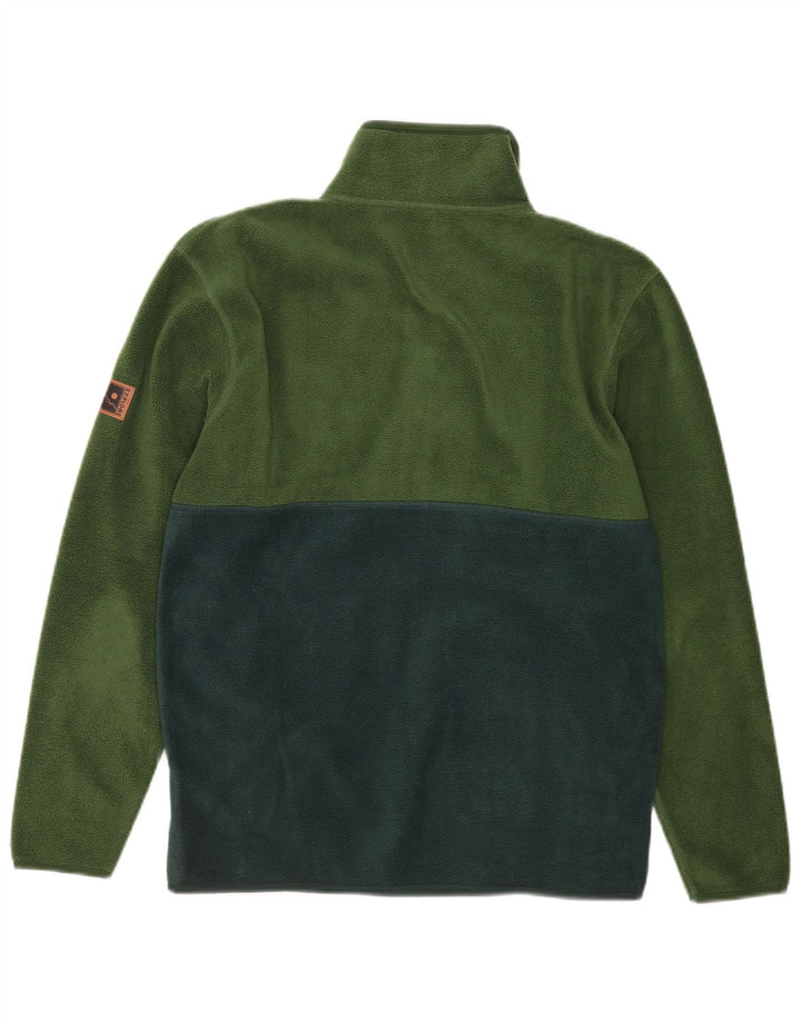 vintage Mens Zip Neck Fleece Jumper Moyen Vert Colorblock Polyester
