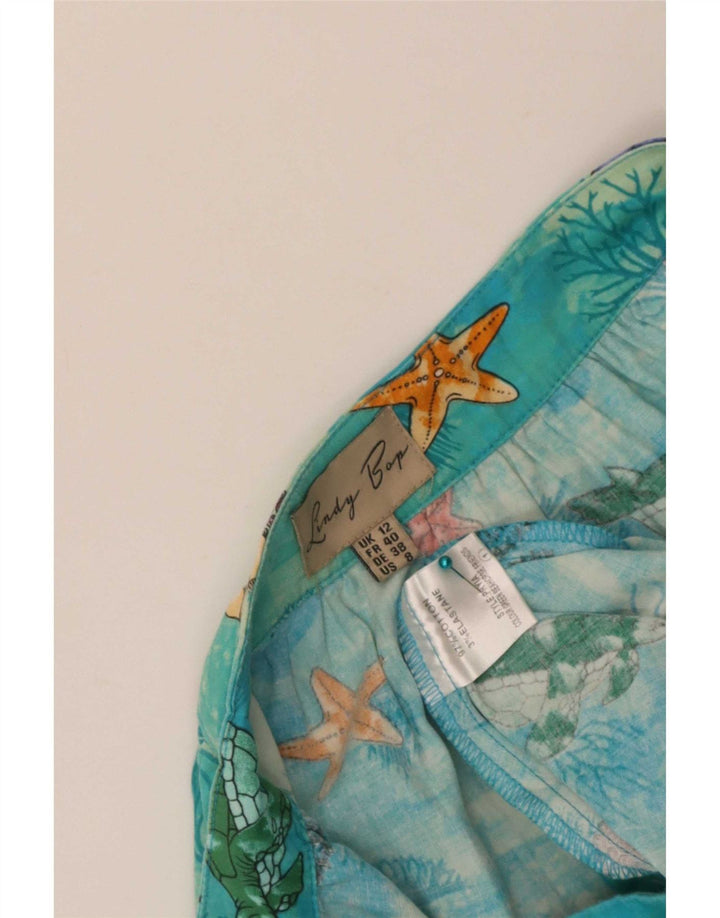 Lindy bop Jupe évasée à motif abstrait pour femme UK 12 Medium W30 Bleu Coton