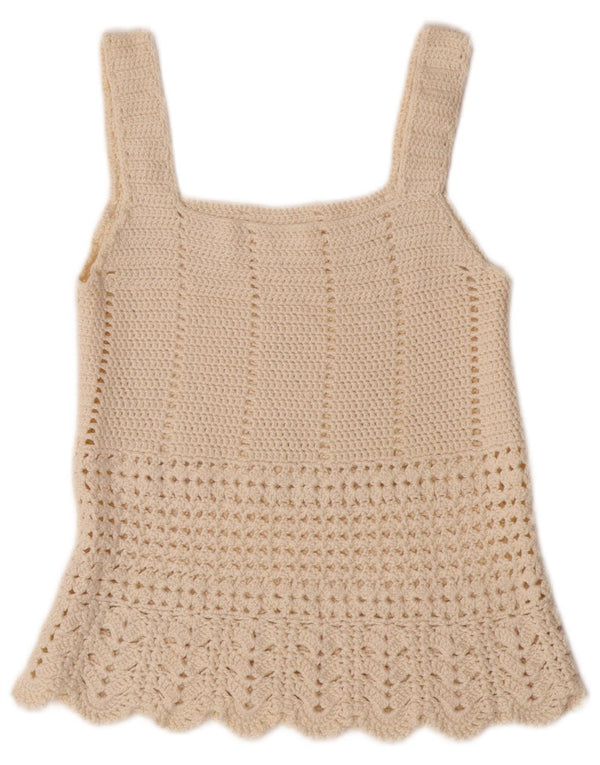 VINTAGE Femmes Crop Cami Top UK 4 XS Blanc Cassé