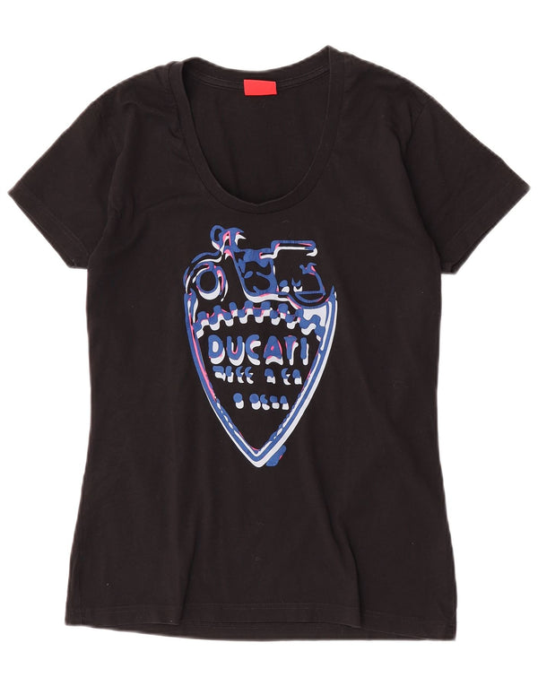 Ducati T-shirt graphique pour femme UK 12 en coton noir moyen