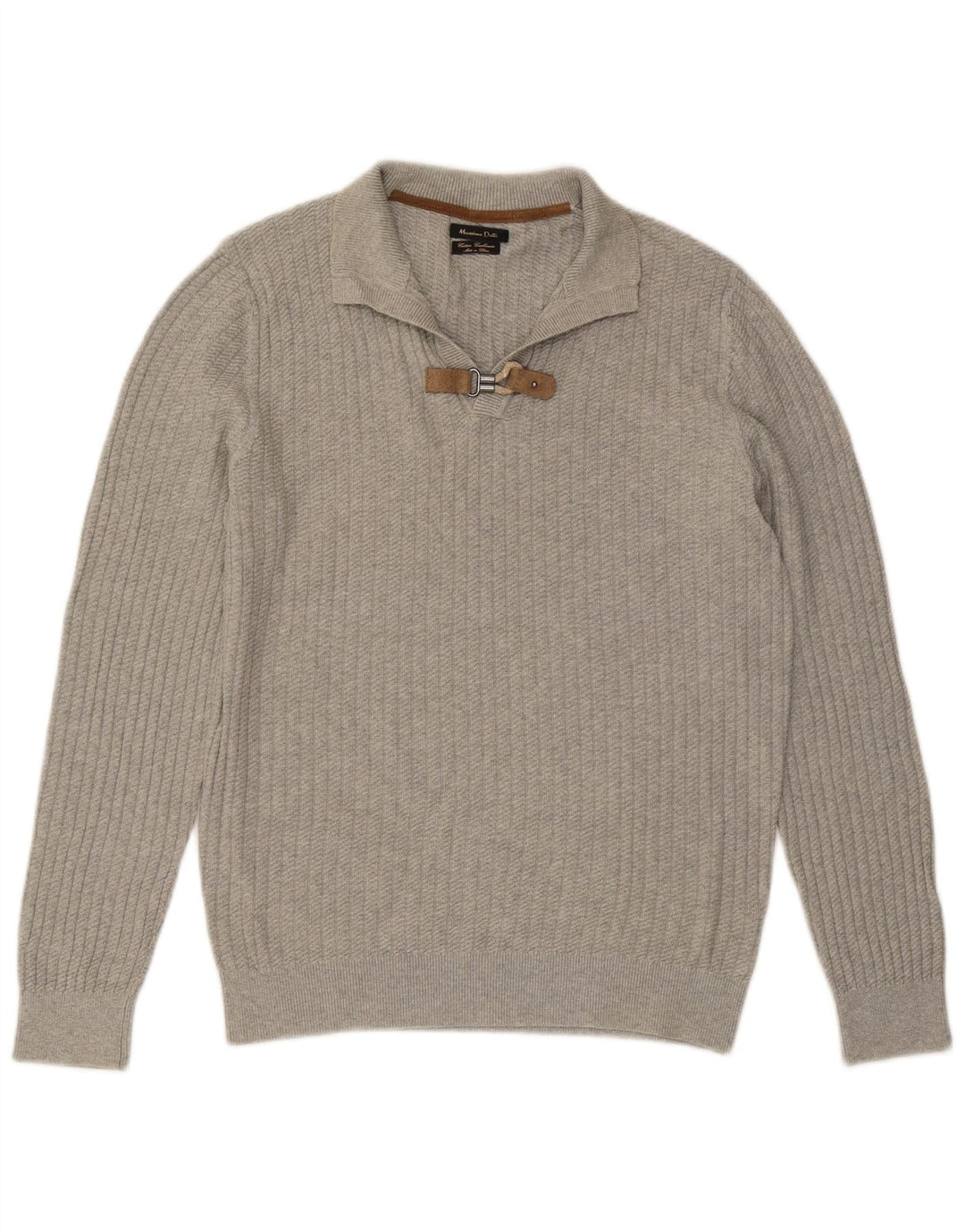 MASSIMO DUTTI Pull Col Polo Homme Gris Moyen Coton
