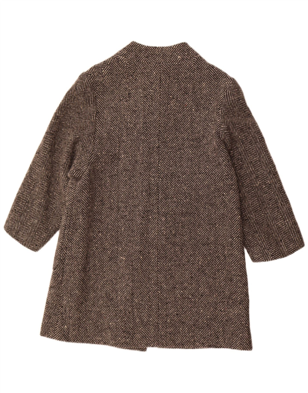 vintage Womens Overcoat UK 14 Moyen Gris Chevrons