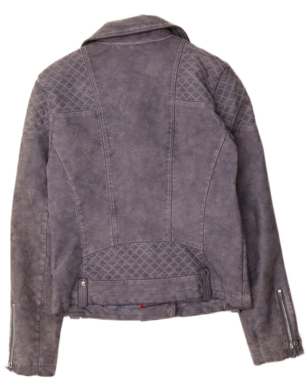Tommy Hilfiger Veste de motard en similicuir pour femme UK 10 Small Gris