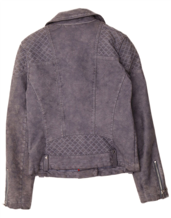 Tommy Hilfiger Veste de motard en similicuir pour femme UK 10 Small Gris