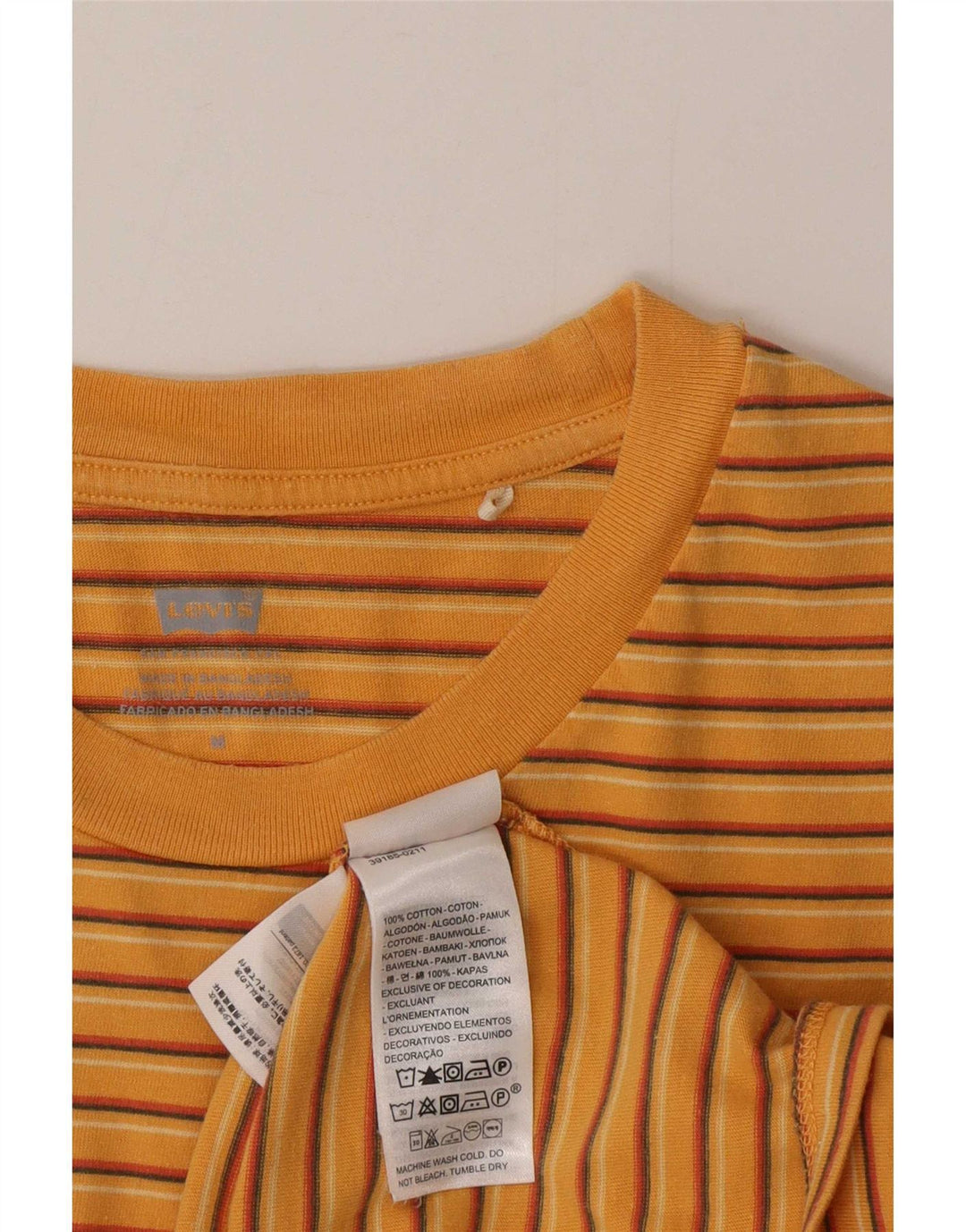Levi's T-Shirt Femme UK 12 Coton Rayé Orange Moyen