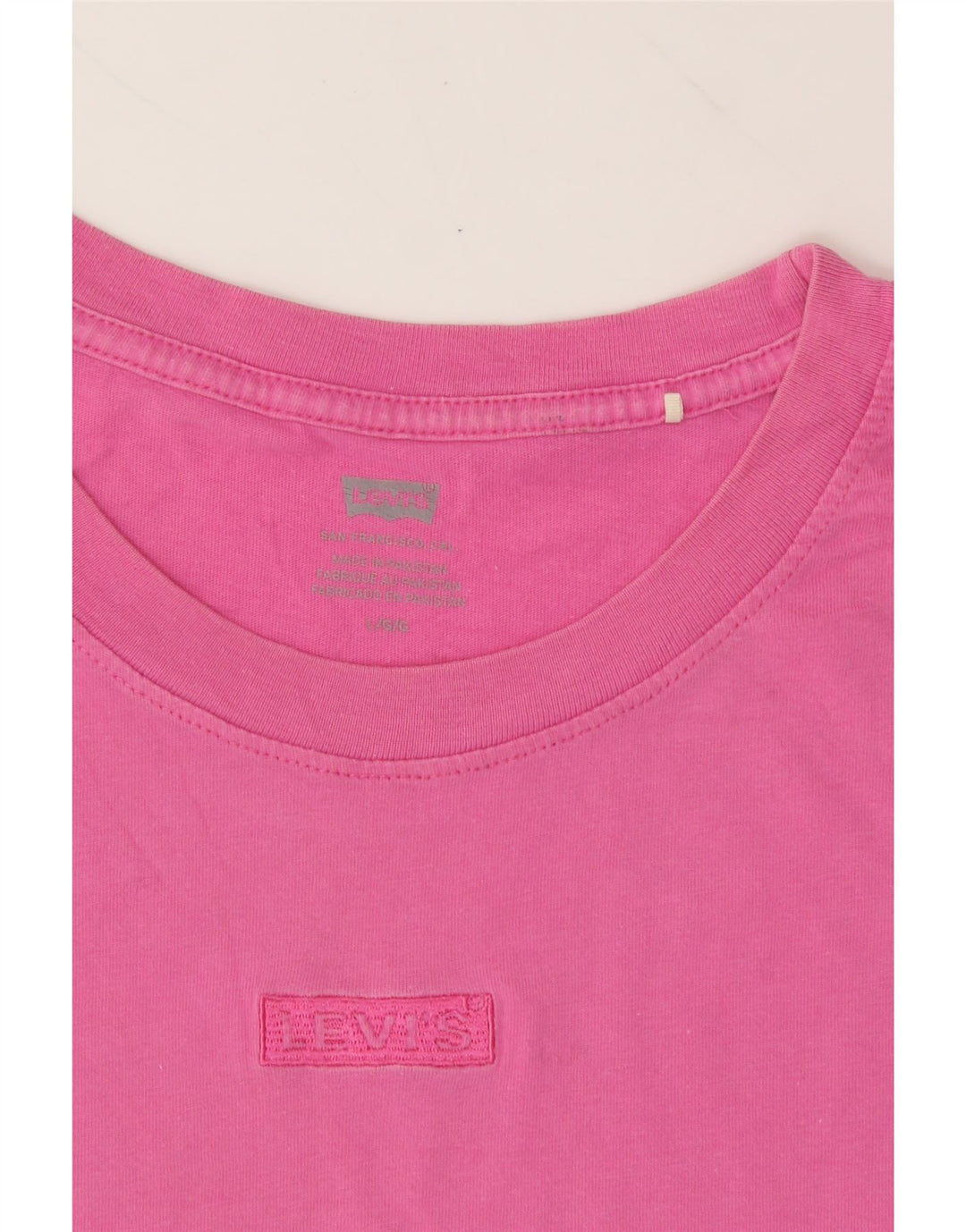 LEVI'S Womens Oversized T-Shirt Top UK 16 Large Pink Cotton Vintage Levi's and Second-Hand Levi's from Messina Hembry 