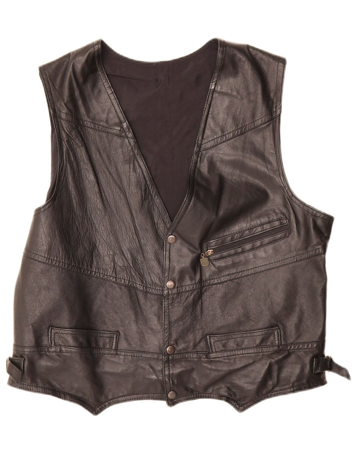 VINTAGE Gilet en cuir pour homme Grand Noir