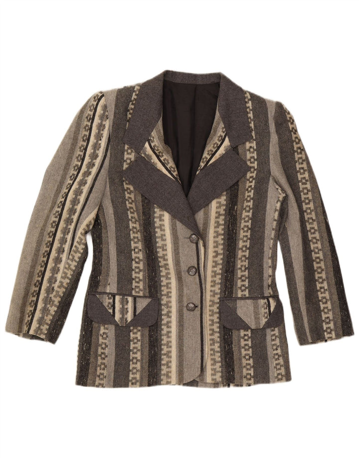 HEAVEN Veste Blazer 3 Boutons Femme IT 46 Grande Laine Géométrique Grise