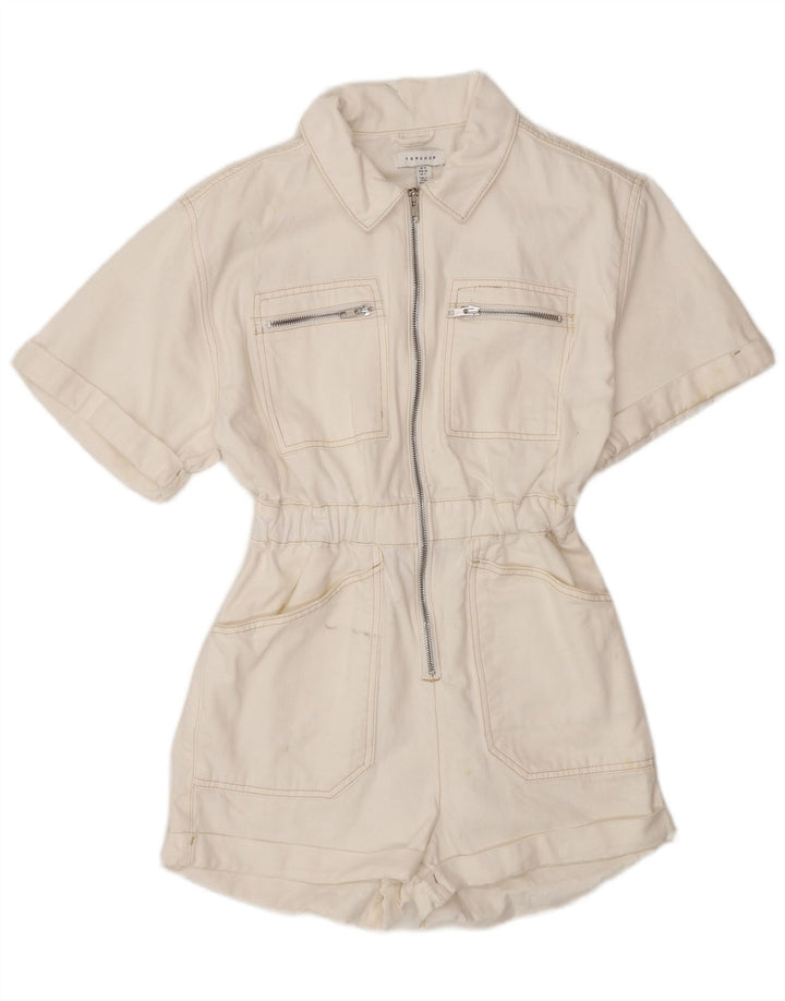 Topshop Combishort en Denim pour Femme UK 8 Petit Coton Blanc