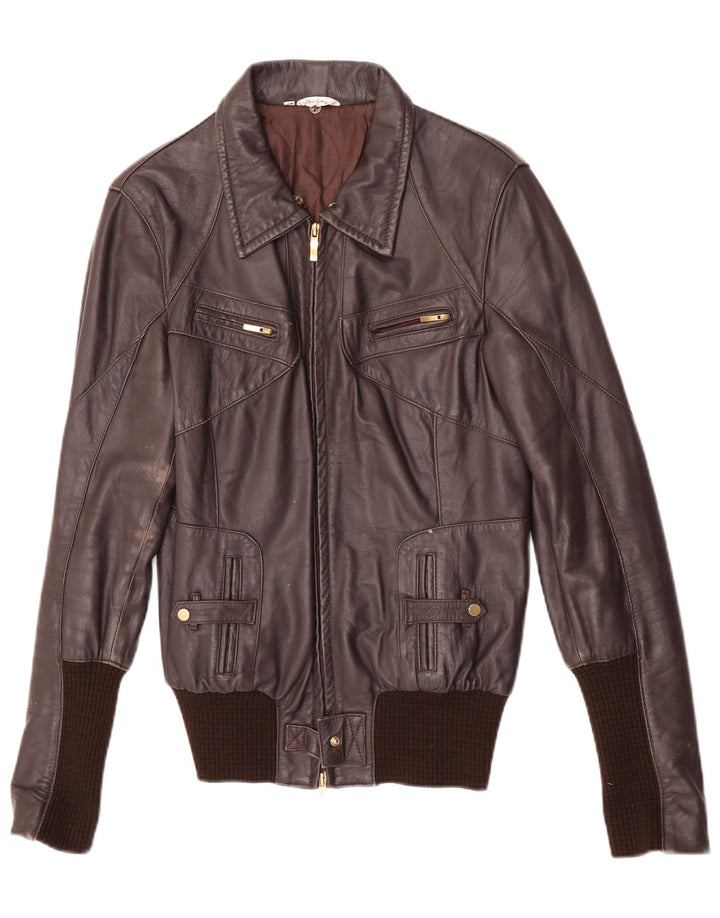 veste en cuir femme vintage IT 46 Grand cuir marron