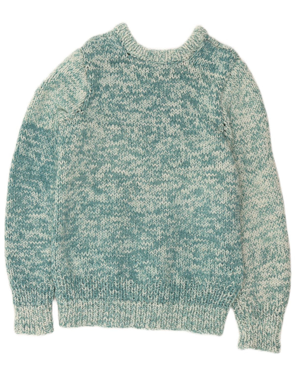 vintage Mens Boat Neck Jumper Pull Petit Turquoise Moucheté