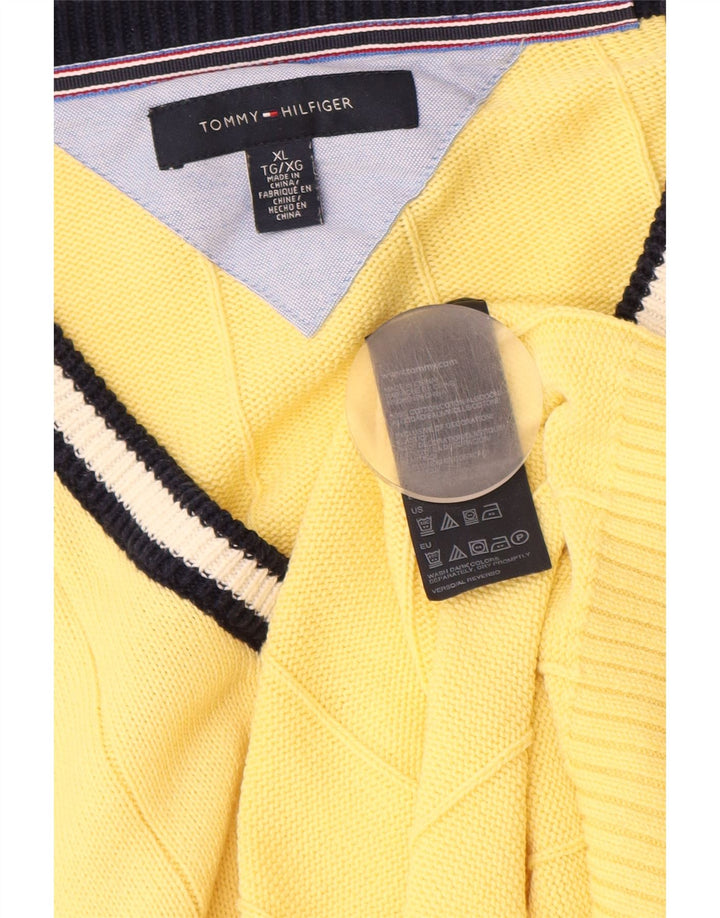 TOMMY HILFIGER Pull col V Homme XL Jaune Coton