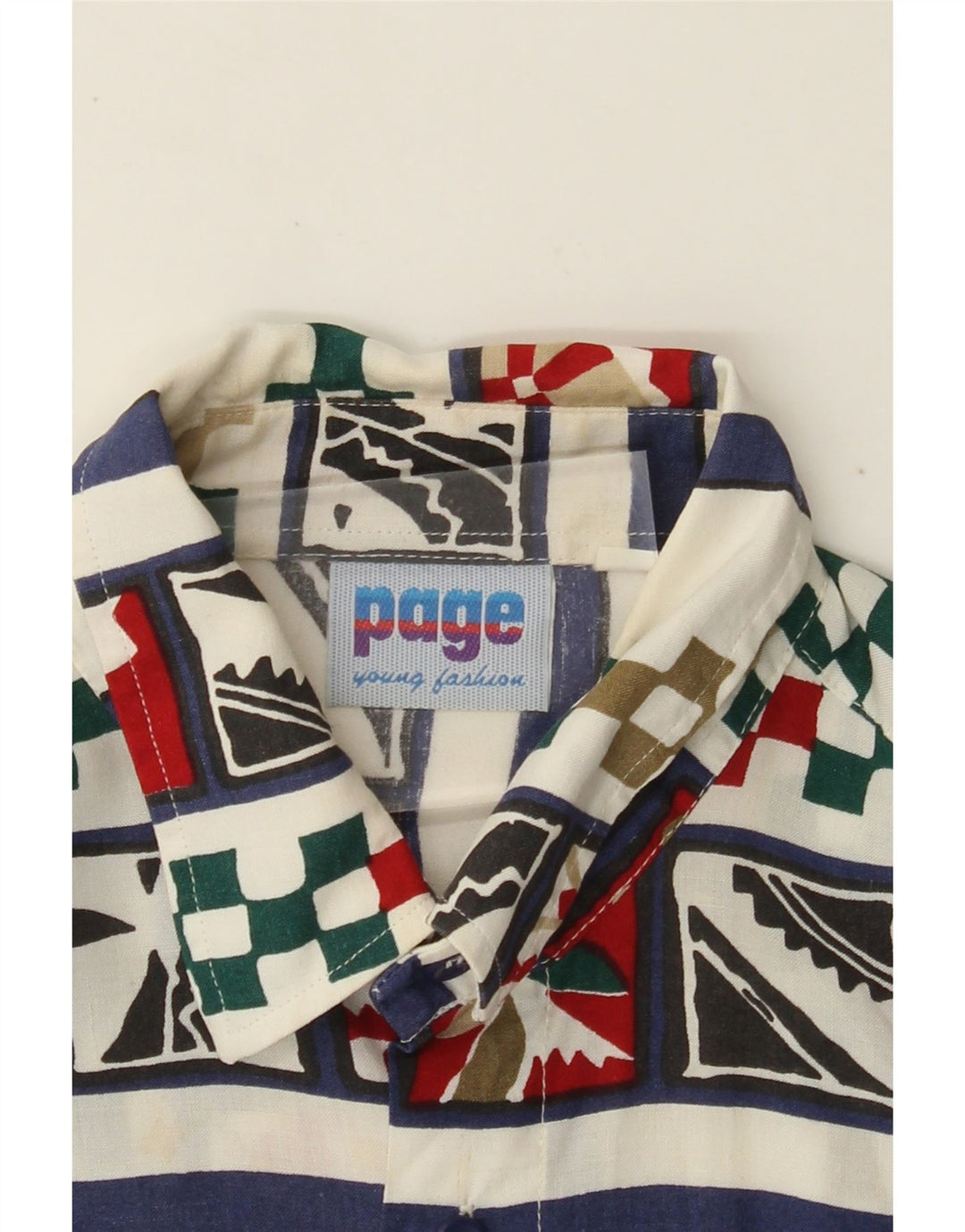 VINTAGE Chemise à manches courtes pour homme Petit motif géométrique blanc