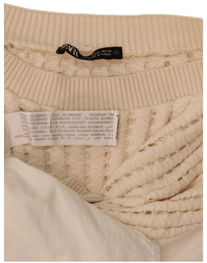 Zara Womens Crochet Blouse Top UK 14 Moyen Blanc Coton