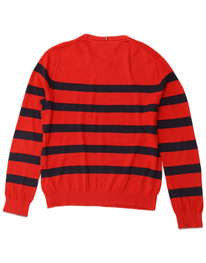 TOMMY HILFIGER Pull Col Ras du Cou Homme Rouge Moyen Rayé Coton