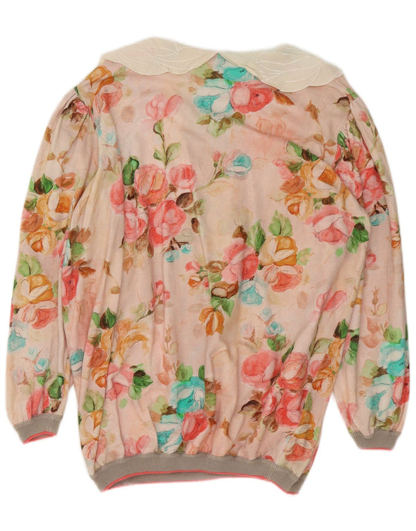 vintage Femme Blouse Oversize Top IT 48 XL Coton Floral Multicolore