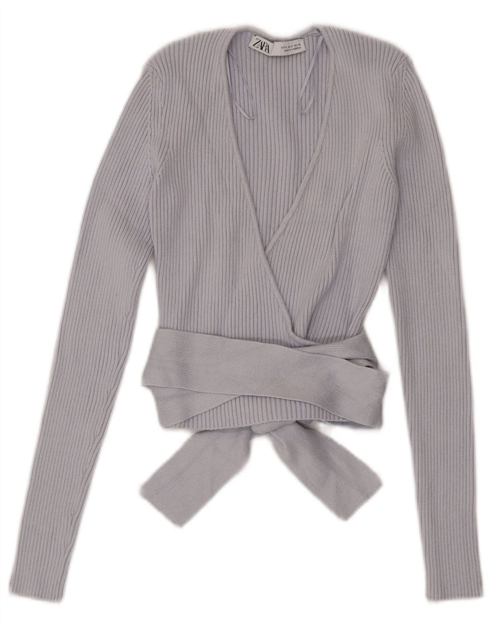 Zara Womens Crop Wrap Cardigan Top UK 8 Petit Bleu