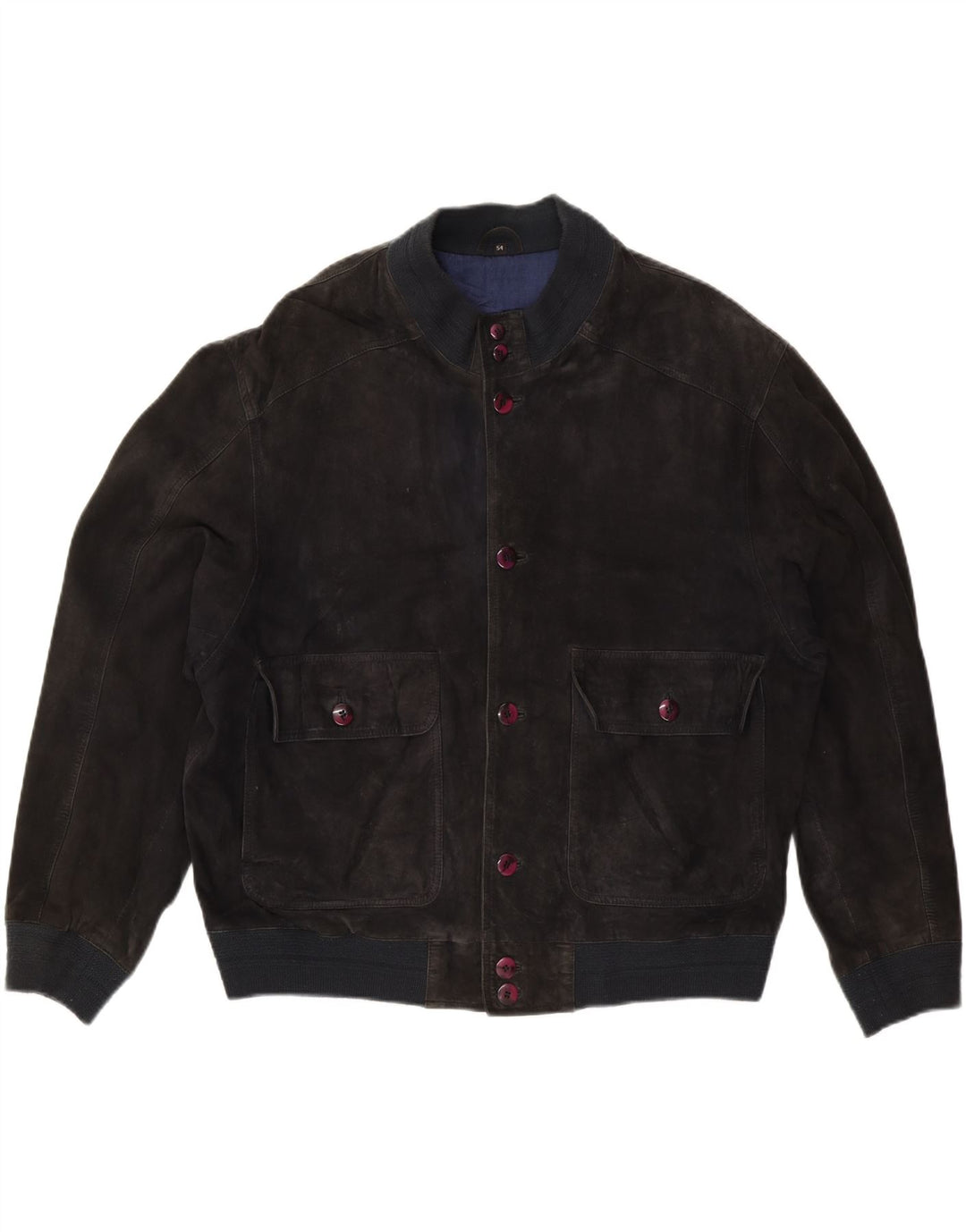 VINTAGE Veste Bomber En Daim Homme IT 54 2XL Cuir Noir
