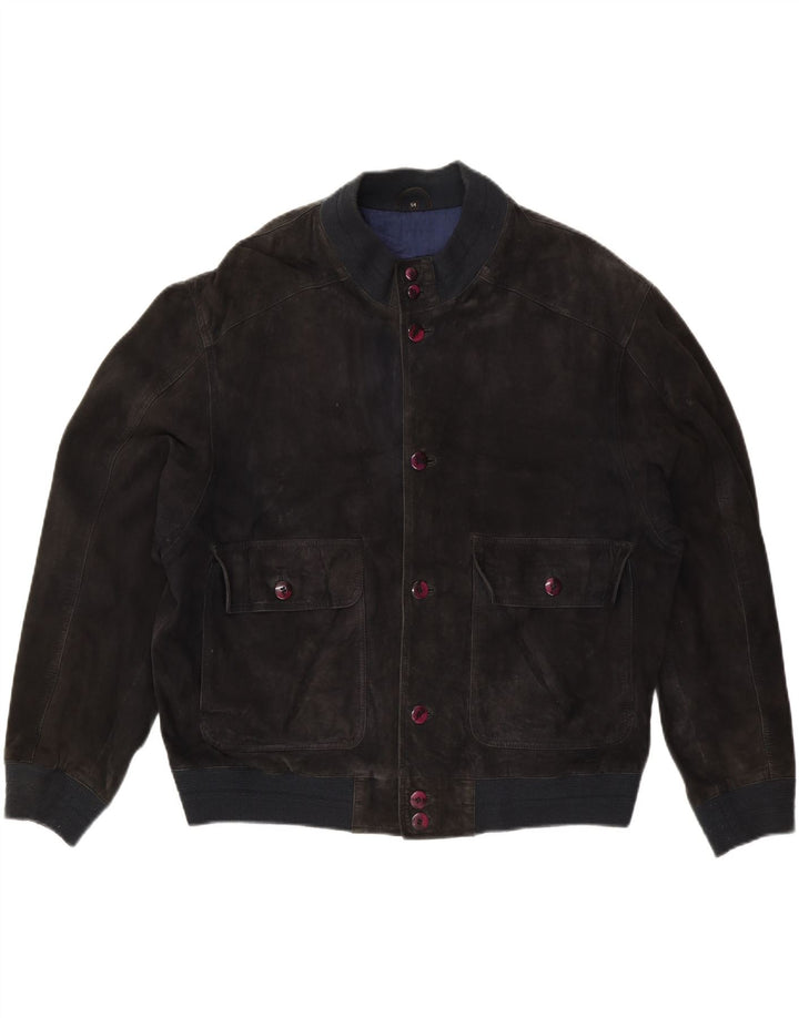 VINTAGE Veste Bomber En Daim Homme IT 54 2XL Cuir Noir