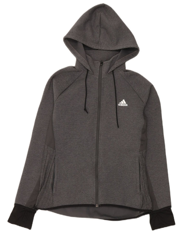 Adidas Pull à capuche zippé pour femme UK 14 Grand coton gris