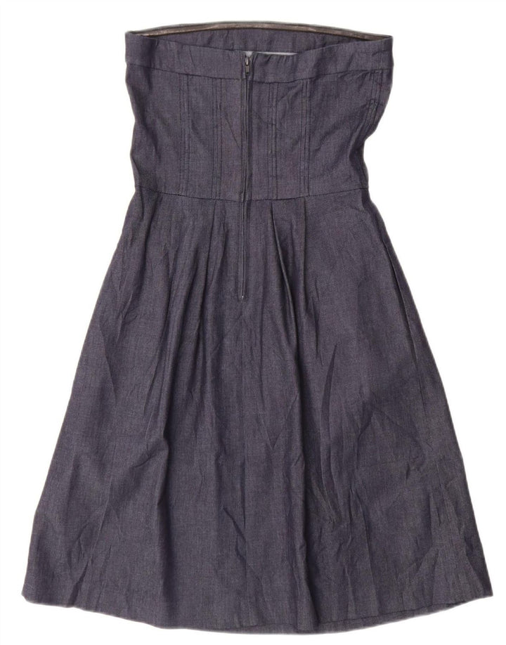 Zara Femme Robe Bustier UK 12 Moyen Bleu Marine Coton