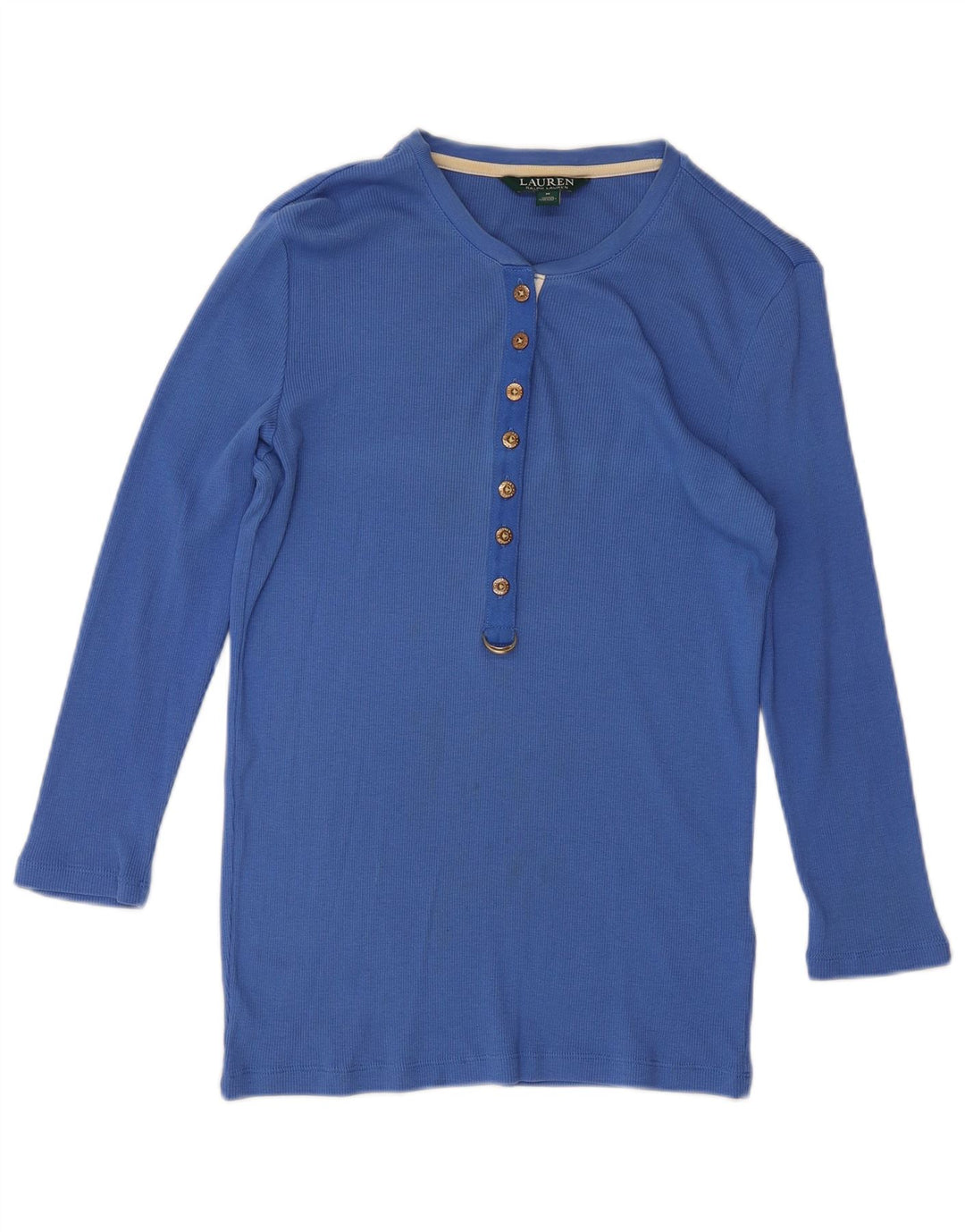 RALPH LAUREN Haut Femme Manches 3/4 UK 12 Bleu Moyen Coton