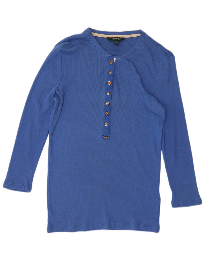 RALPH LAUREN Haut Femme Manches 3/4 UK 12 Bleu Moyen Coton