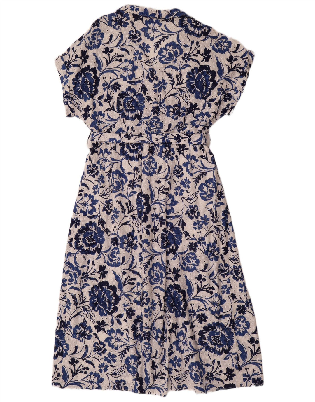 ZARA Femmes Manches Courtes Maxi Robe UK 20 2XL Bleu Floral Coton