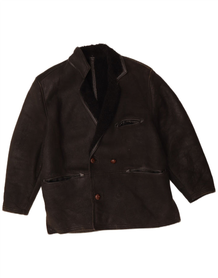 veste en peau de mouton homme vintage UK 40 Grand Noir