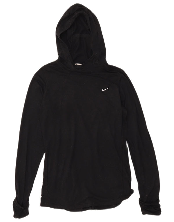 NIKE Haut à capuche Dri Fit pour femmes à manches longues UK 14 Polyester noir moyen