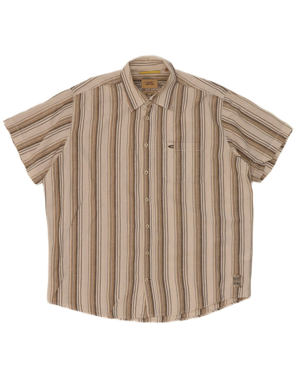Camel Active Chemise à manches courtes pour homme Coupe moderne XL Coton rayé beige