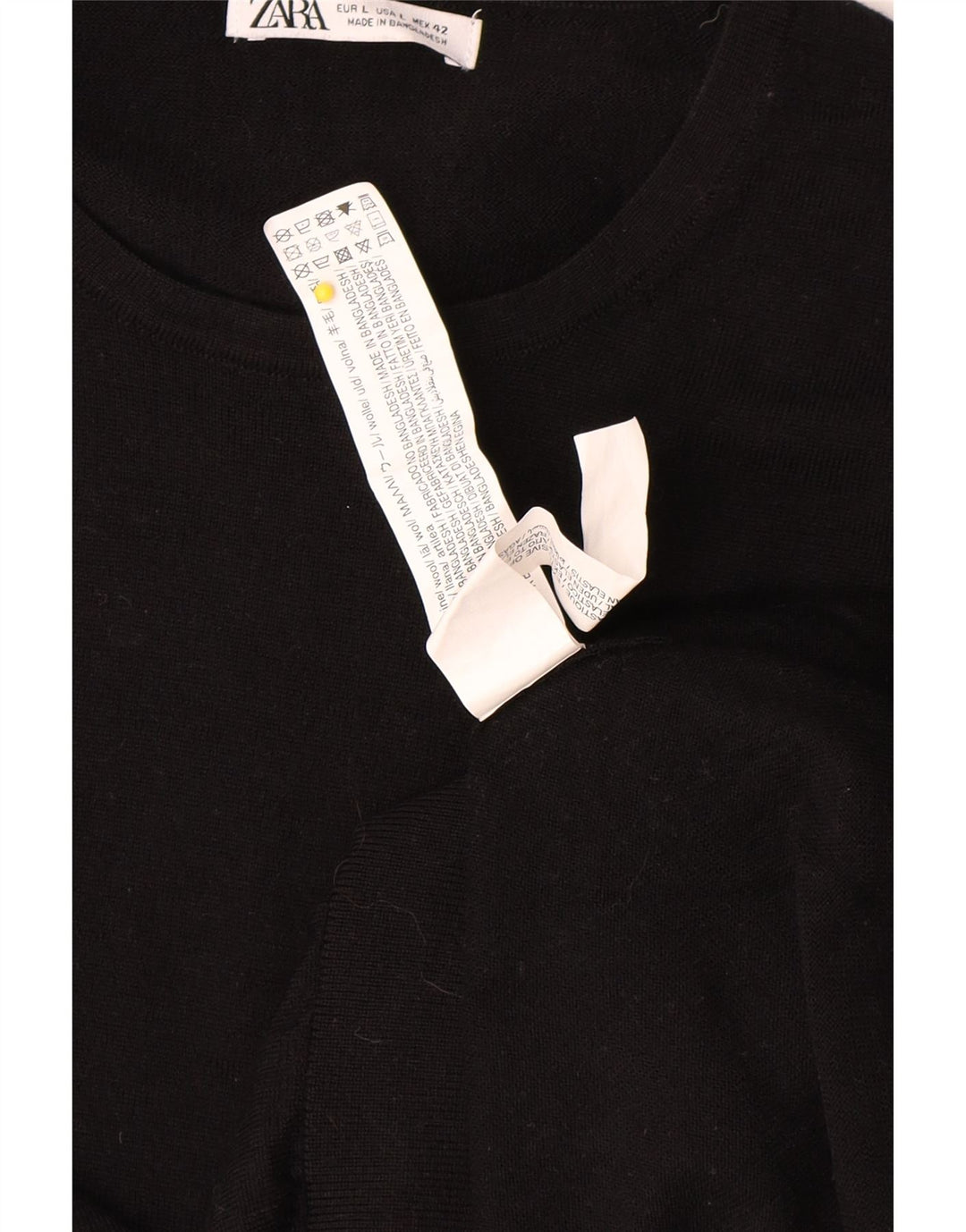 Zara Pull à col rond pour homme en laine noire Large
