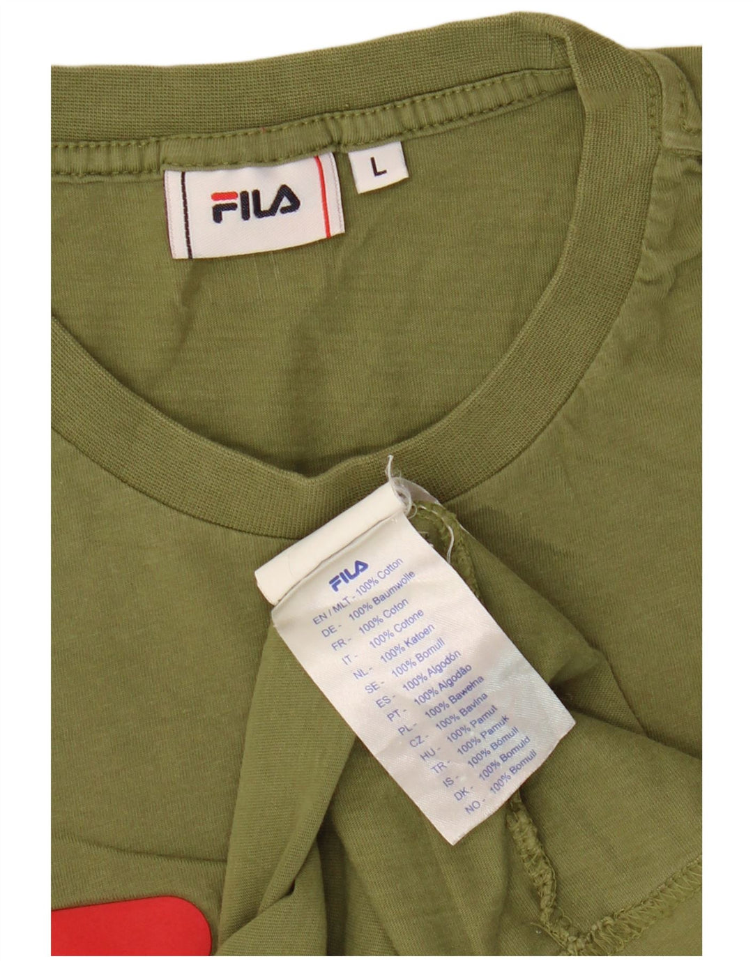 Fila T-Shirt Graphique Homme Kaki Large Coton