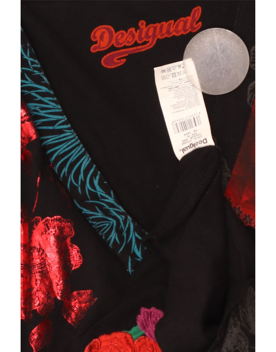 DESIGUAL Robe trapèze graphique à manches longues pour femme UK 18 XL Noir Floral