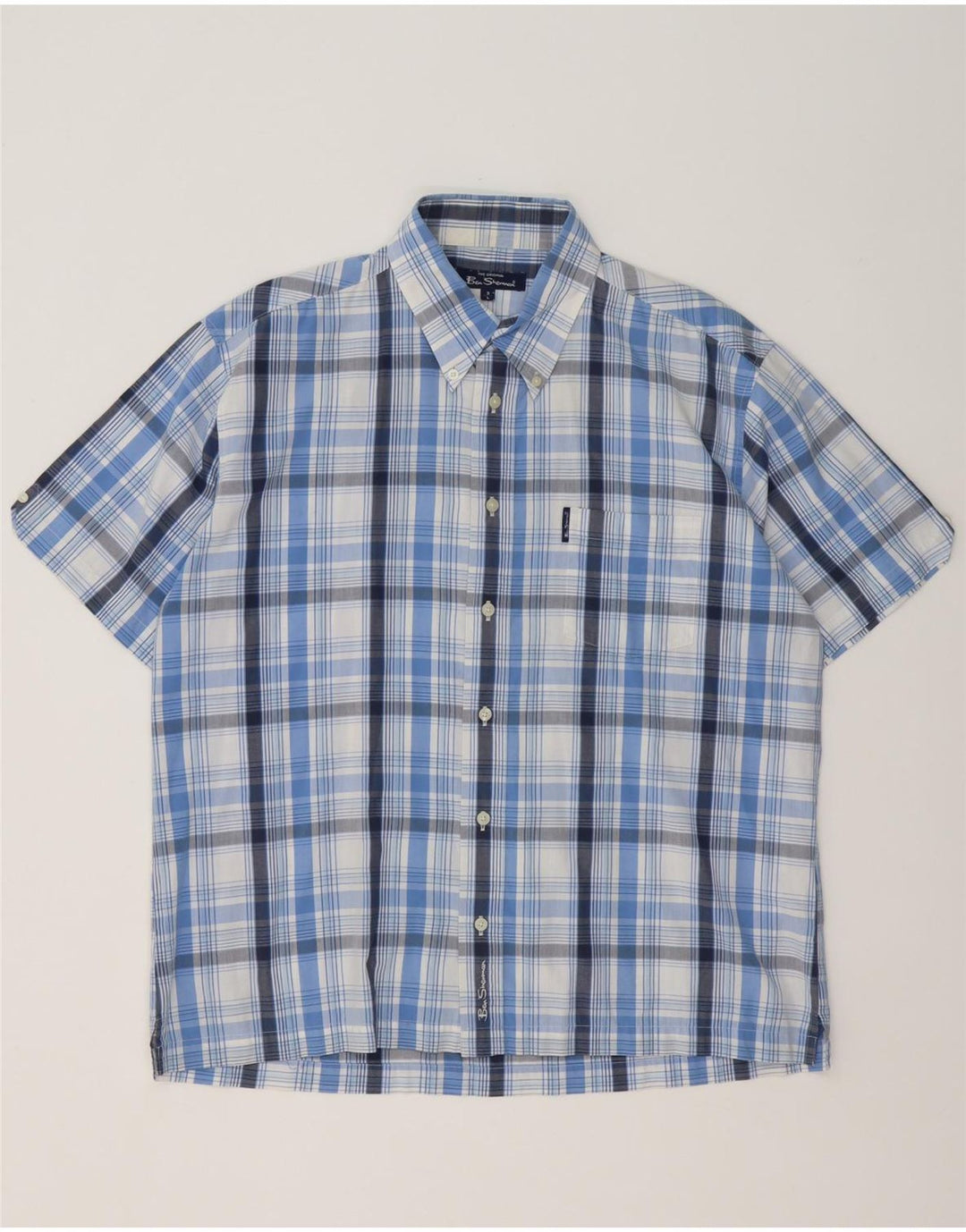 Ben Sherman Chemise à manches courtes pour homme en coton à carreaux bleus
