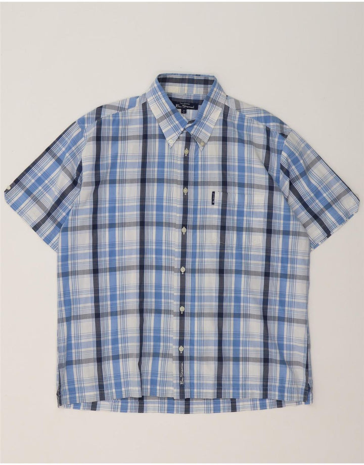 Ben Sherman Chemise à manches courtes pour homme en coton à carreaux bleus