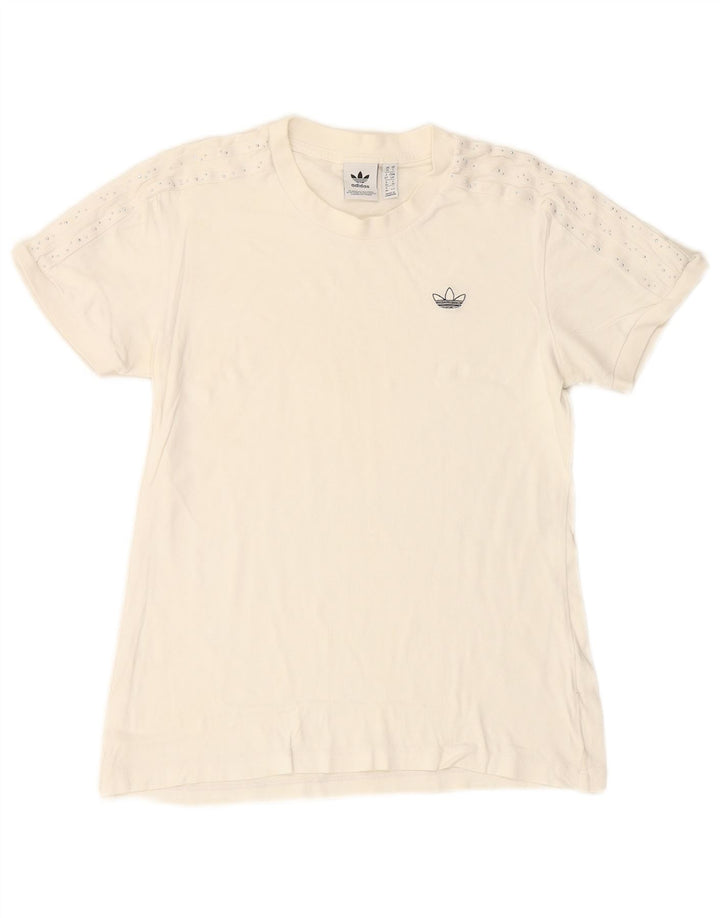 ADIDAS T-Shirt Femme UK 10 Petit Blanc