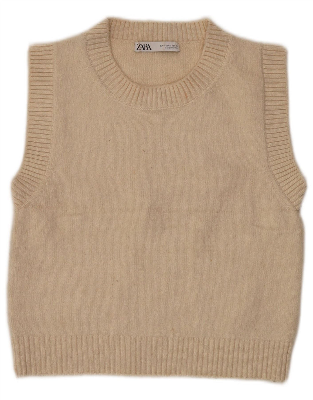Zara Womens Crop Vest Débardeur UK 10 Petit Beige