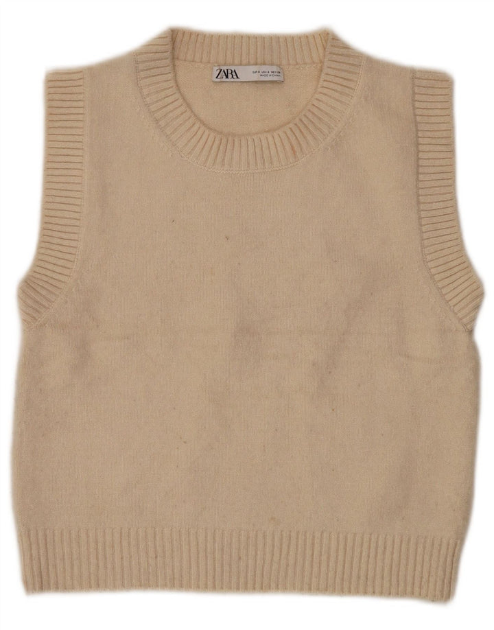 Zara Womens Crop Vest Débardeur UK 10 Petit Beige