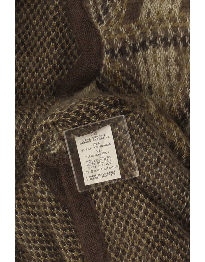 vintage Womens Cardigan Sweater UK 16 Grande laine à carreaux gris