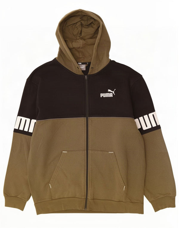 Puma Pull à capuche zippé graphique pour homme en coton color block Kaki Large