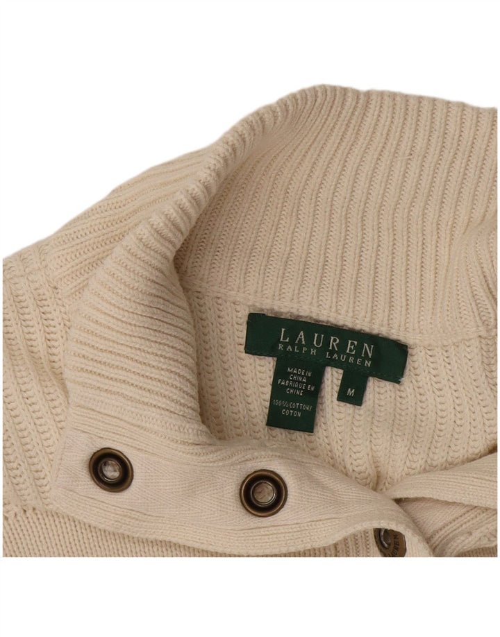 Ralph Lauren Pull à col boutonné pour femme UK 14 en coton blanc moyen