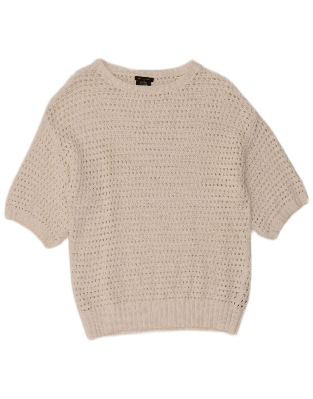 MASSIMO DUTTI Pull à col bateau en crochet pour femme UK 12 Blanc moyen