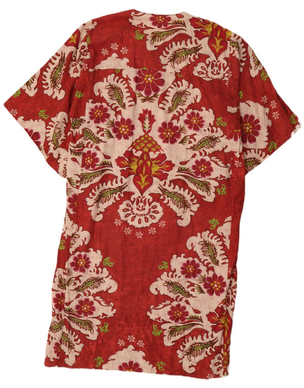 Zara Robe caftan surdimensionnée chauve-souris pour femme UK 6 XS en lin floral rouge