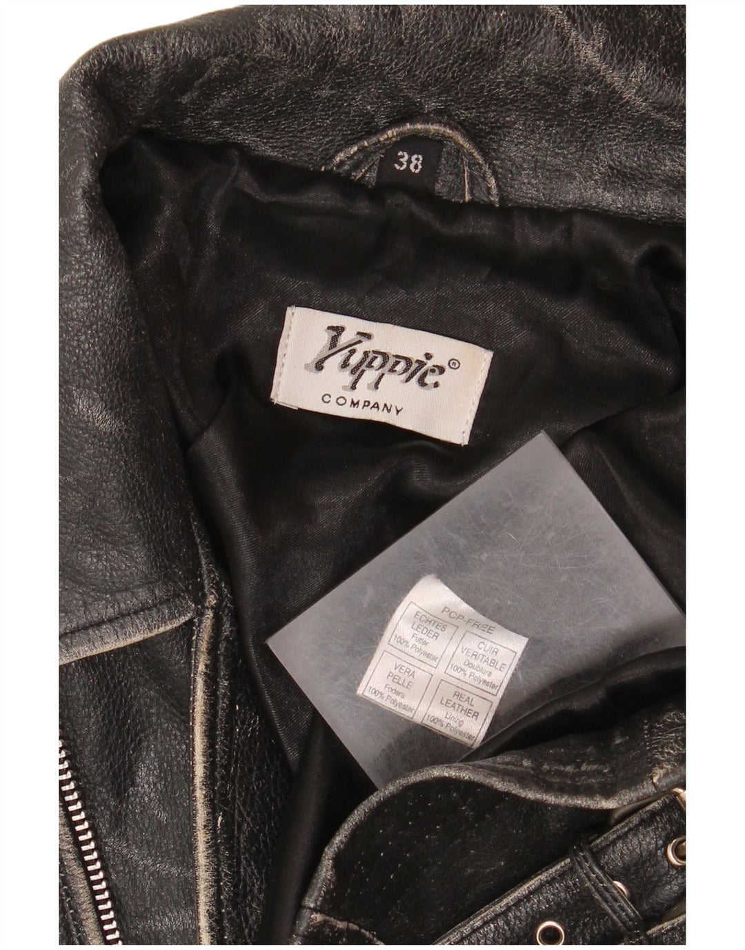 Yuppie Veste de motard en cuir court pour femme EU 38 Cuir noir moyen